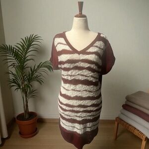 Extra Touch Brown and White Striped Midi Dress